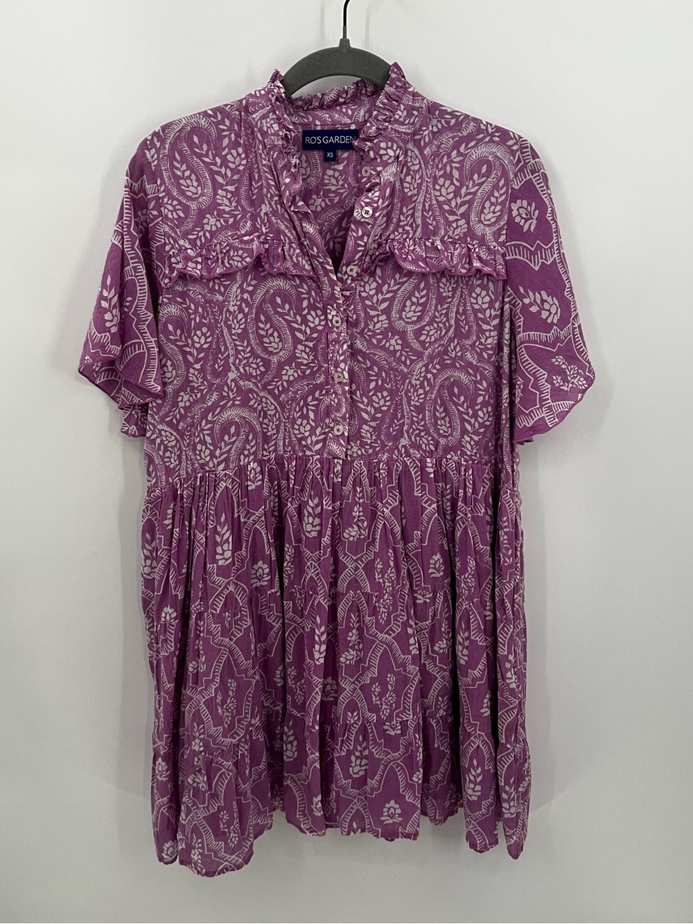 Ro’s Garden Vibeka Purple Paisley mini dress
